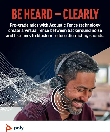 Vista 4 de Poly Voyager Focus 2 UC - Auriculares inalámbricos con micrófono (Plantronics) - Cancelación activa de ruido (ANC) - Conecta PC/Mac/Móvil a través