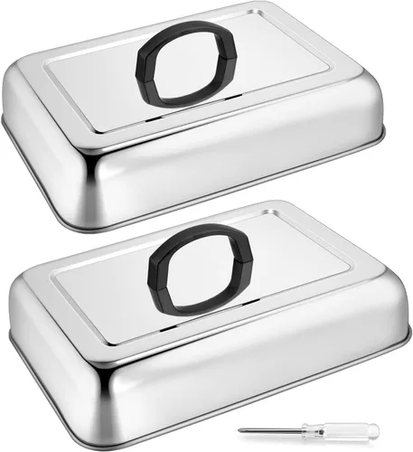 Vista 9 de HaSteeL Cubierta rectangular para untar queso, de acero inoxidable, tapa de tapa de vapor para queso, accesorios resistentes para parrilla