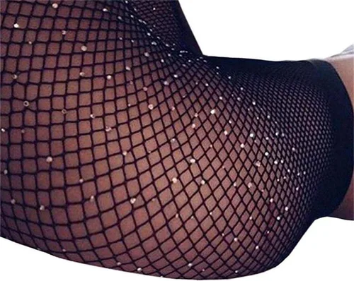 Vista 2 de Betteraim Medias de red con diamantes de imitación para mujer, medias de red brillantes para carnaval con purpurina