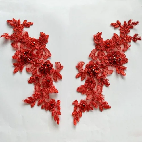 Vista 13 de Parches de tela de encaje fino bordados con diamantes de imitación bordados, decoración de vestido para coser en lentejuelas cuentas, accesorio