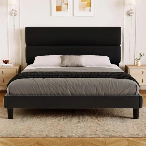 Vista 11 de GRUSIGN Base de cama de plataforma de tamaño individual con cabecera de terciopelo, soporte de listones de madera de altura ajustable, base