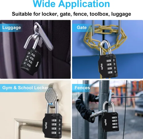 Vista 6 de Candado de combinación con cuatro dígitos, Diyife, candado para casillero resistente a la intemperie, candado de combinación para exterior
