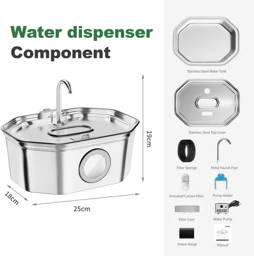 Vista 7 de Fuente de Agua para Gatos de Acero Inoxidable 108oz/3.2L, APAUK Fuente Automática para Mascotas Dispensador de Agua con Ventana de Nivel de Agua