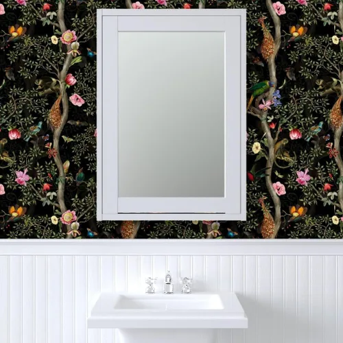 Vista 9 de Papel tapiz para despegar y pegar, diseño de jardín tropical, negro, chino, antiguo, chinoiserie, papel pintado extraíble personalizado Spoonflower