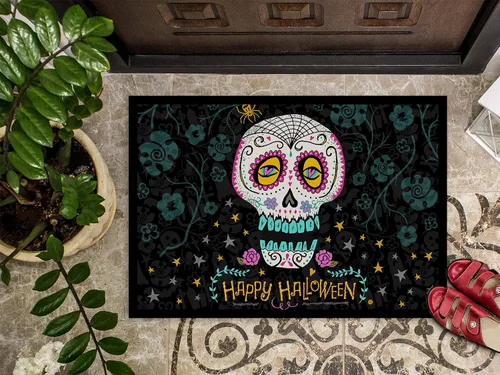 Vista 3 de Caroline's Treasures VHA3035MAT Felpudo con el Día de los Muertos con Feliz Halloween, 18 x 27 pulgadas, para interiores y exteriores, para entrada