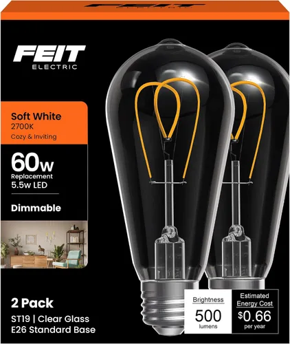 Vista 12 de Feit Electric ST19 - Bombilla LED vintage, equivalente a 60 W, luz cálida de 2100 K, filamento en espiral, vidrio ámbar, regulable, bombilla