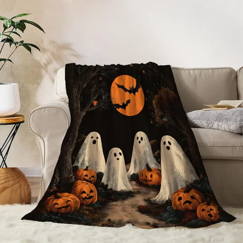 Vista 14 de YeeJu Manta de Halloween de calabaza espeluznante vintage para bebé y mascota, acogedora, suave y mullida, manta de forro polar de felpa para sofá