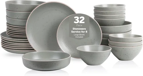 Vista 14 de Stone Lain Lauren - Vajilla moderna de cerámica de 16 piezas en color beige, juego de platos y tazones redondos, juego de vajilla para 4 personas