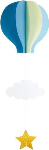 Vista 6 de Colorido globo aerostático colgante de papel decorativo (paquete de 4) - Globo grande de aire caliente con nubes estrellas colgantes guirnalda