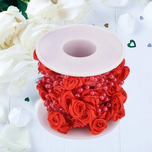 Vista 3 de 32.8 ft/roll 0.118 in Rose Artificial Pearl Wire Beads Garland String Decoración de la boda, cuentas de cristal de imitación (rojo)