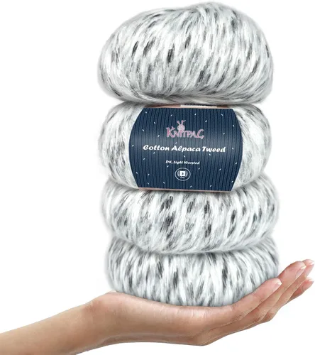 Vista 10 de Hilo de alpaca Tweed de algodón para ganchillo, paquete de 4 (588 yardas/7.05 oz), patrones libres, hilo de tweed para tejer, peso de peinado ligero