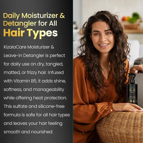 Vista 4 de KizaiaCare Hidratante y desenredante sin enjuague. Uso diario para cabello seco, enredado, encrespado. Añade brillo y protección contra el calor