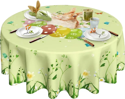 Vista 20 de Mantel redondo de Navidad con diseño de copos de nieve de Navidad para cocina, comedor, decoración de mesa de poliéster lavable para mesa de bufé