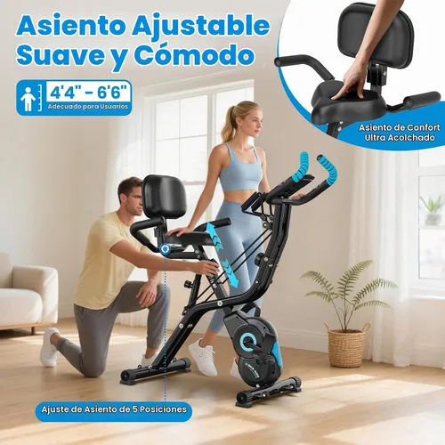 Vista 4 de Bicicleta estática plegable, bicicletas estacionarias multifuncionales para interiores para el hogar con resistencia magnética de 8 niveles