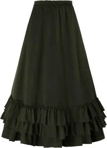 Vista 4 de FEOYA Falda gótica steampunk para mujer, falda renacentista alta y baja para disfraz, falda victoriana con volantes