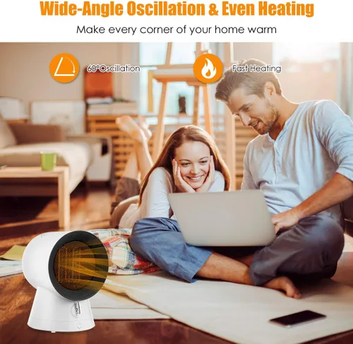 Vista 5 de COSTWAY Combinado Calentador y Ventilador 2 en 1, Calentador Eléctrico Portátil de Cerámica de 1500W con Calentamiento Rápido y Modo Ventilador