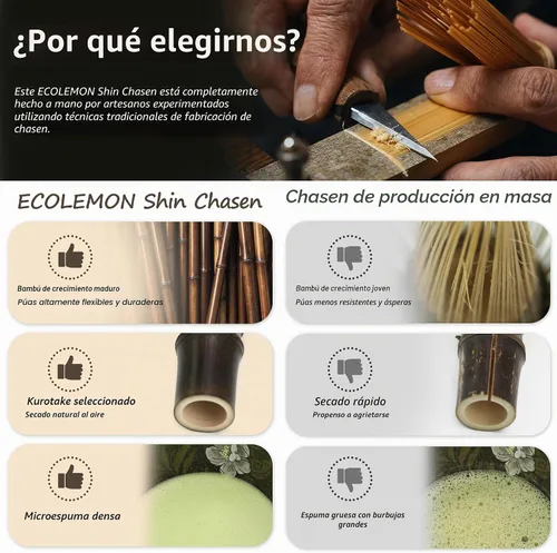 Vista 3 de Espinilleras hechas a mano, batidor de matcha para matcha de Negro