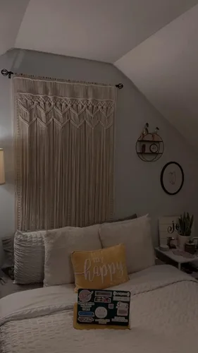 Vista 6 de Cortinas bohemias de macramé, cortina de macramé para colgar en la pared, cortina con cuentas decoración