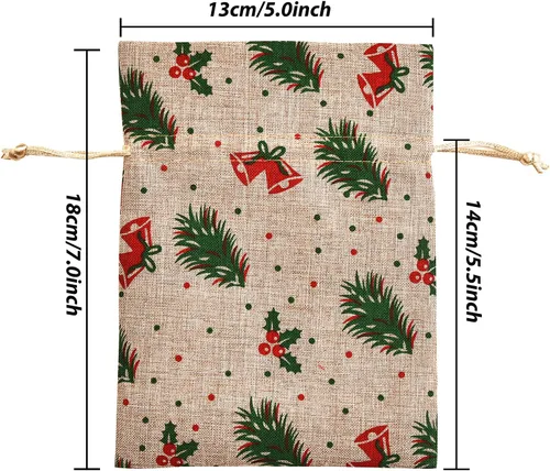 Vista 4 de XCFWin Paquete de 12 bolsas de regalo de Navidad con cordón, diseños reutilizables para suministros de fiesta de Navidad