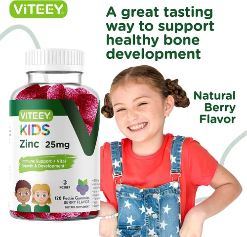 Vista 6 de Viteey - Gomitas de zinc para niños, 25 mg, sabrosas gomitas masticables con sabor a bayas Immune Support - Powerful Natural Antioxidant, Kids