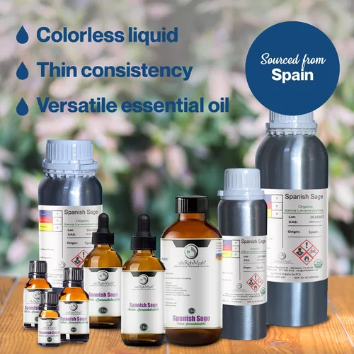 Vista 3 de Aceite esencial de salvia española orgánica certificada por USDA Puro España - 0.2 fl oz