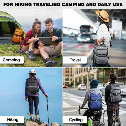 Vista 7 de Seektop Mochila de senderismo plegable de 40 L para mujeres y hombres, mochila de viaje ligera y plegable aprobada para vuelos al aire libre