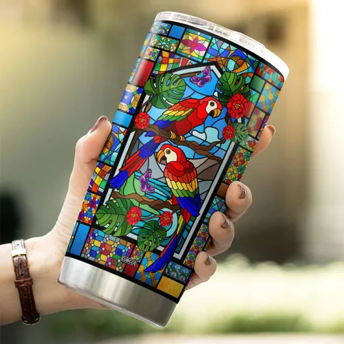 Vista 5 de CUBICER Taza colorida de loro tropical, tazas inspiradoras con aislamiento térmico de 20 onzas con tapa, taza de acero inoxidable, regalos