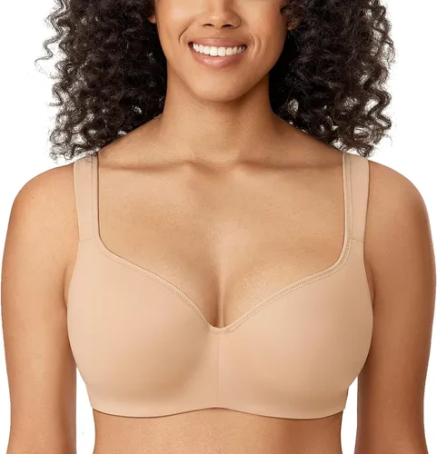 Vista 16 de DELIMIRA Brasier tipo balconette para mujer, cobertura completa, talla grande, con varillas, espalda suave, sin costuras