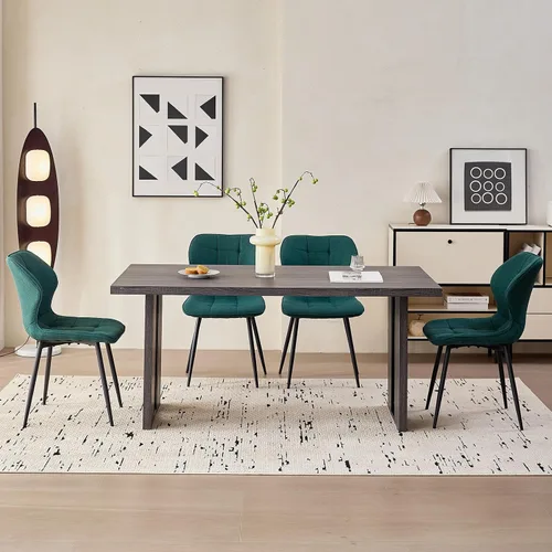 Vista 6 de Juego de 4 sillas de comedor, tela resistente al agua, modernas sillas tapizadas para comedor y cocina con patas de metal, color verde (solo sillas)