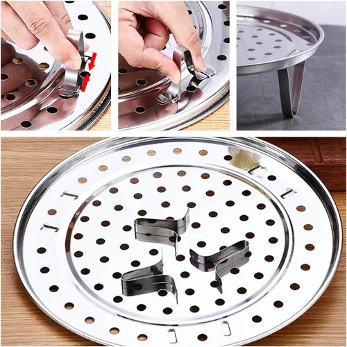 Vista 3 de Paquete de 5 estantes de vapor de acero inoxidable con patas desmontables para hornear cocinar, cocinar al vapor