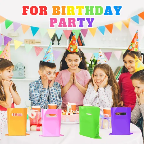 Vista 3 de ANZNKU 100 bolsas de regalo pequeñas multicolor con asa para dulces, muestras de bocadillos, manualidades, bolsa de regalo de plástico a granel
