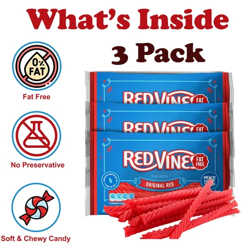Vista 2 de RedVines - Regaliz rojo a granel, paquete de 3, giros originales de regaliz rojo, regaliz suave y masticable, dulces de San Valentín a granel, sin