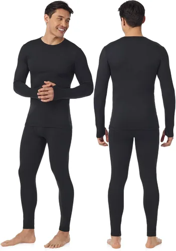 Vista 2 de Cuddl Duds Conjunto de Camiseta y Leggings de Ropa Interior Térmica para Hombres - Calzoncillos Largos Gruesos con Forro de Vellón - Capa Base