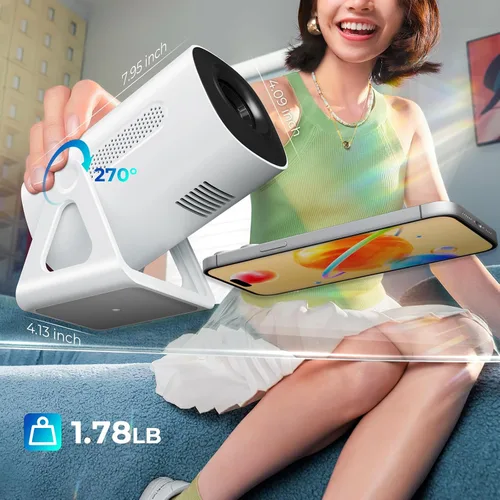 Vista 3 de Proyector portátil WiFi y Bluetooth - Mini proyector de películas compatible con 4K 1080P, soporte ajustable de 270°, proyector de estrellas