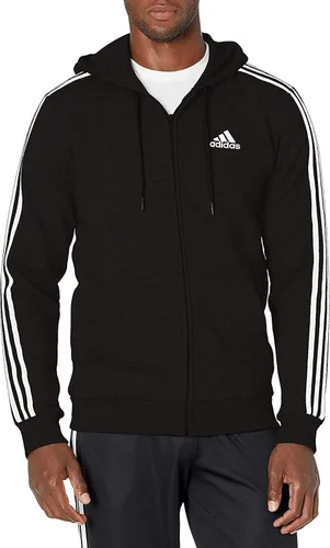 Vista 4 de adidas Sudadera con capucha Essentials de forro polar con 3 rayas y cremallera completa, Negro
