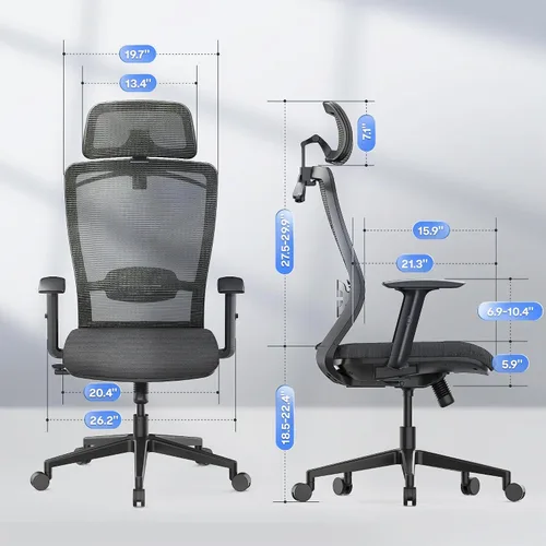 Vista 3 de FLEXISPOT Silla de oficina ergonómica clásica con respaldo alto, silla giratoria para computadora, sillas de escritorio ejecutivas, con soporte Gris