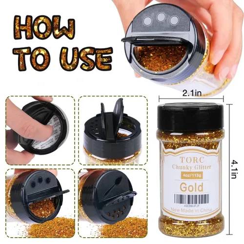 Vista 3 de TORC Brillantina gruesa negra de 4 onzas para manualidades de resina, tumblers, maquillaje cosmético, arte de uñas, decoración de festivales