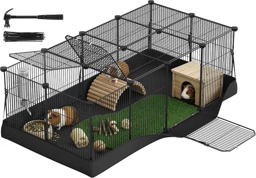 Vista 10 de SONGMICS Jaula de conejillo de indias, jaula de conejo,Jaula de animales Negro