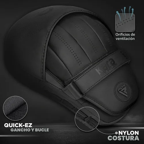 Vista 4 de RDX Almohadillas de boxeo Curvadas Focus Mits, Maya Hide Leather Kara Hook and jab Training Pads, correa ajustable ventilada, MMA Muay Thai