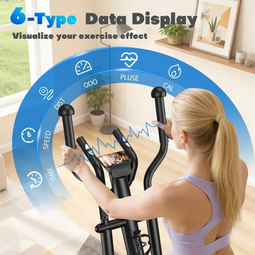 Vista 5 de Elliptical Exercise Machine, 16-Level Magnetic Resistance Elliptical Machine for Home Trainer with Hyper-Quiet Drive, 15.5IN Stride, LCD Monitor &
