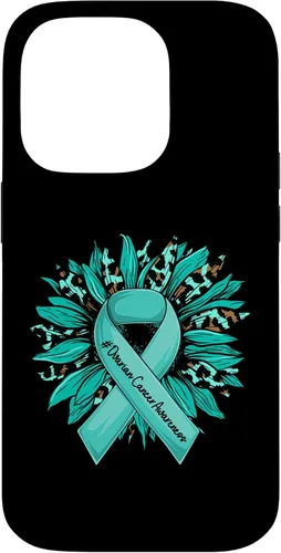 Vista 17 de Leopard Sunflower Teal Ribbon Ovarian Cancer Awareness Case for iPhone 16