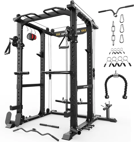 Vista 17 de Sportsroyals Jaula de Potencia, Rack de Potencia Multifuncional de 1600 libras con Sistema de Cruce de Cable Ajustable y Más Accesorios