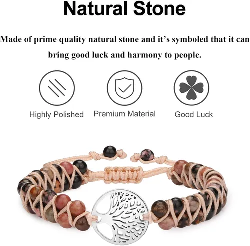 Vista 5 de Pulsera de cuentas para mujeres y hombres, regalos de pareja para novio, novia, marido, esposa, piedra natural, alivio del estrés, ojo de tigre