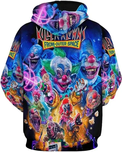 Vista 2 de Killer Klowns from Outer Space - Sudadera unisex con capucha 3D para adolescentes, sudadera casual con bolsillos