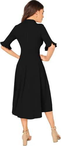 Vista 2 de Verdusa - Vestido elegante largo y de punto acanalado con mangas acampanadas para mujer, largo hasta por debajo de las rodillas