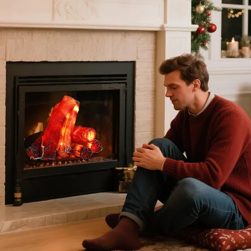 Vista 5 de 6 piezas de 22 cm de luz de tronco de chimenea sin llama con control remoto, madera falsa de Navidad para chimenea LED artificial Tronco de fuego