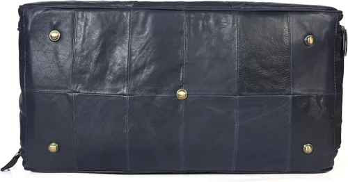 Vista 5 de Aaron Leather Goods - Bolsa de viaje de cuero para hombre con 2 compartimentos para zapatos debajo del asiento, Azul marino, Estilo clásico