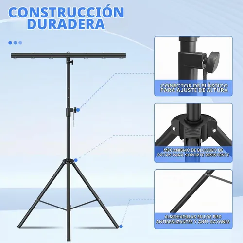 Vista 2 de Soporte de luces de DJ con barra redonda en T, trípode resistente Par Can para 7 luces, soporte de luz de escenario, altura ajustable de 41 a 95
