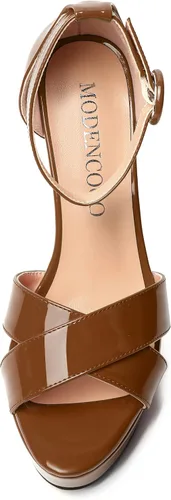 Vista 122 de MODENCOCO Sandalias de boda con correa de tobillo sexy para mujer, con plataforma y puntera abierta, tacón de aguja y tacón alto, zapatos de vestir