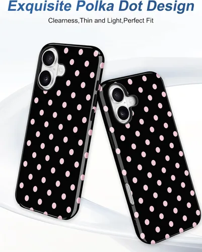 Vista 3 de Jusy Funda magnética de lunares para iPhone 16, color negro y rosa Negro Rosa